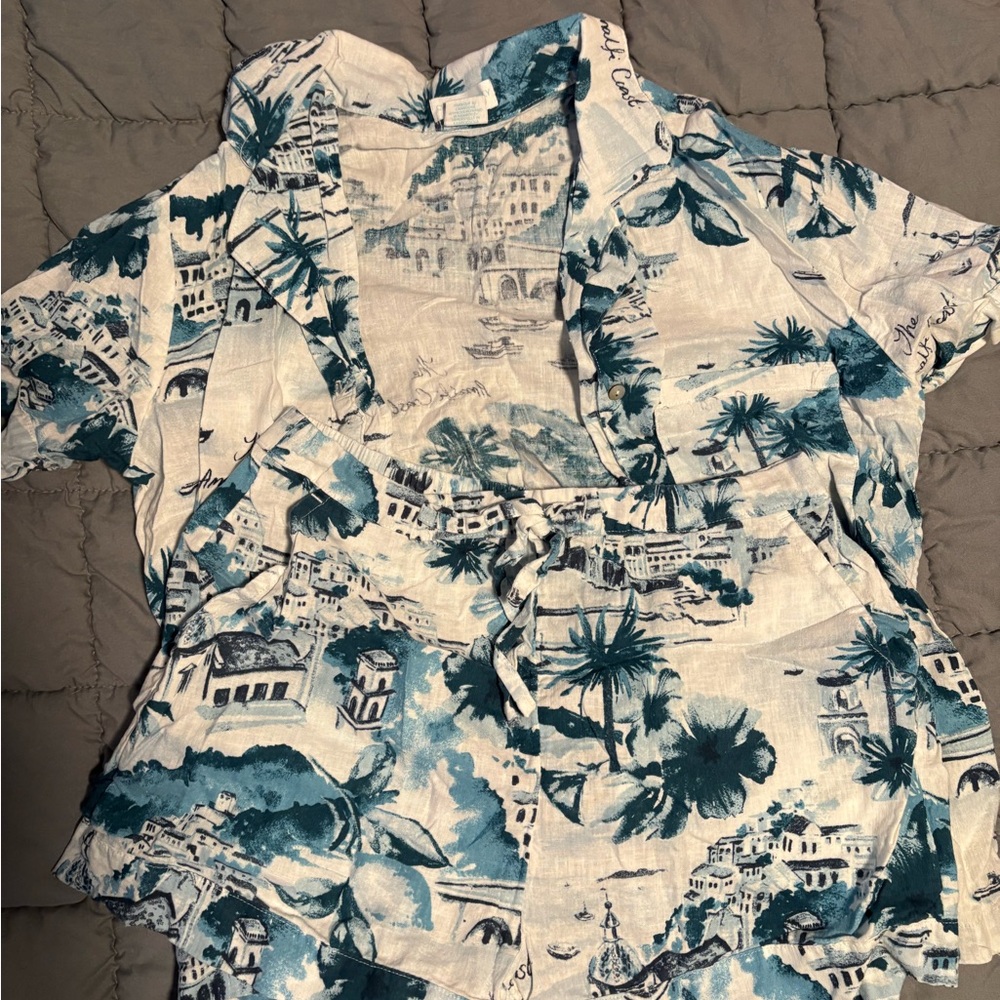Tropical Print Shirt and Shorts Set
